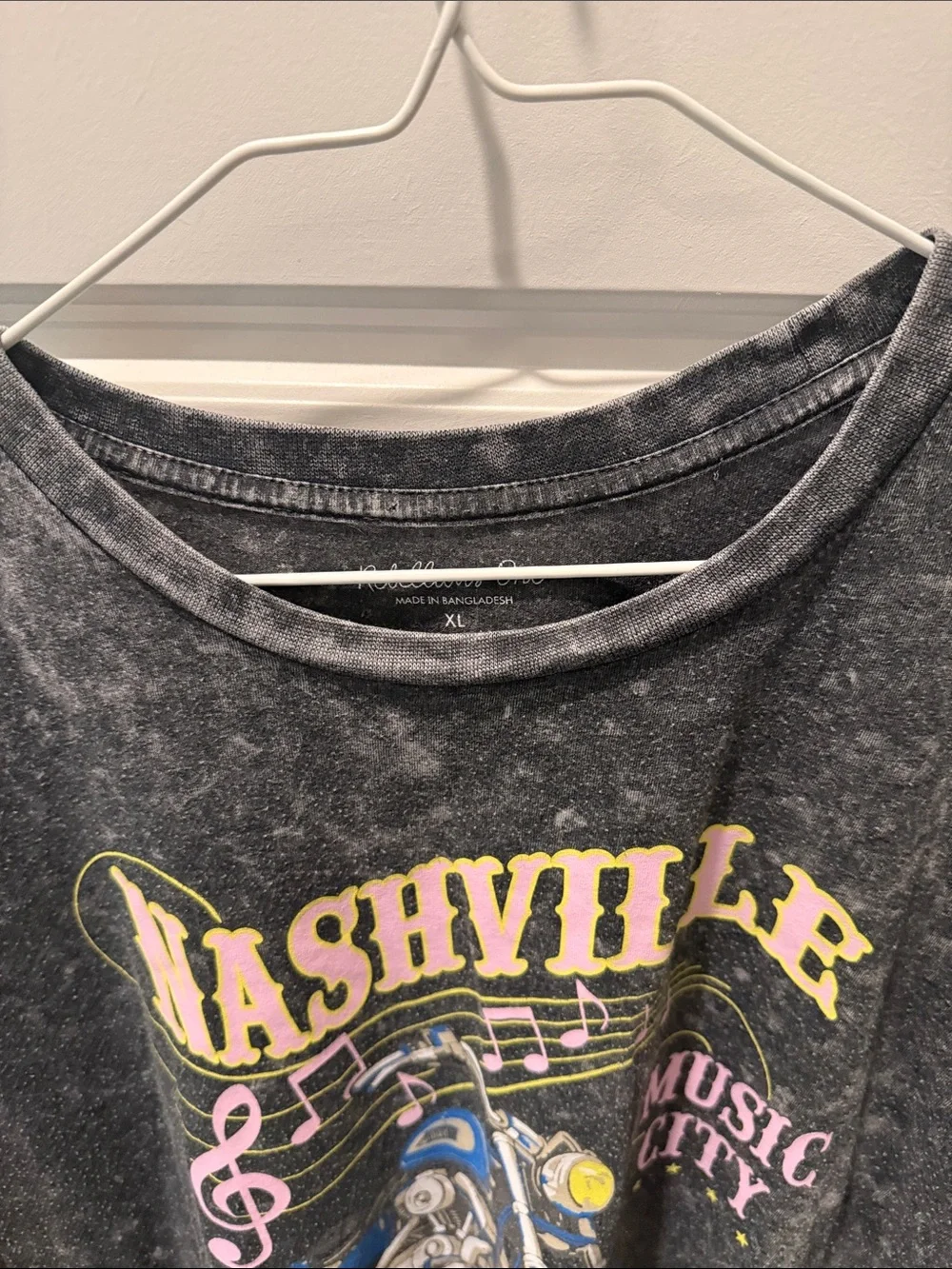 Rebellious One Black Nashville Motorcycle Graphic Tee with Blue Accent
